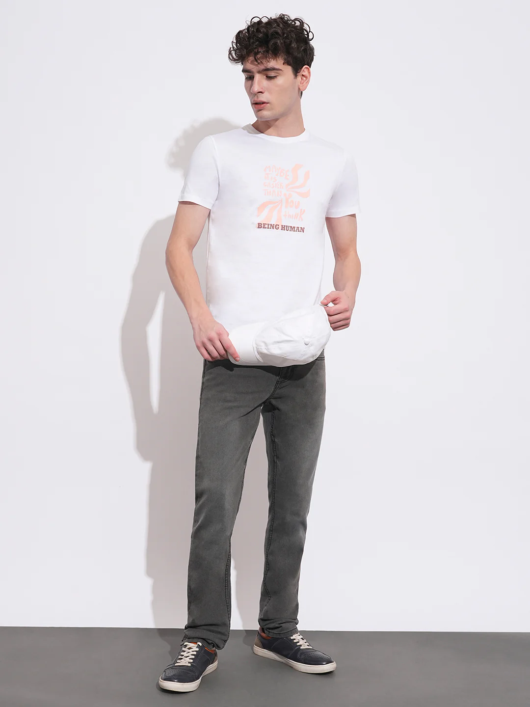 White Regular Fit Round Neck Men's T-Shirt by Being Human Clothing - Image 4