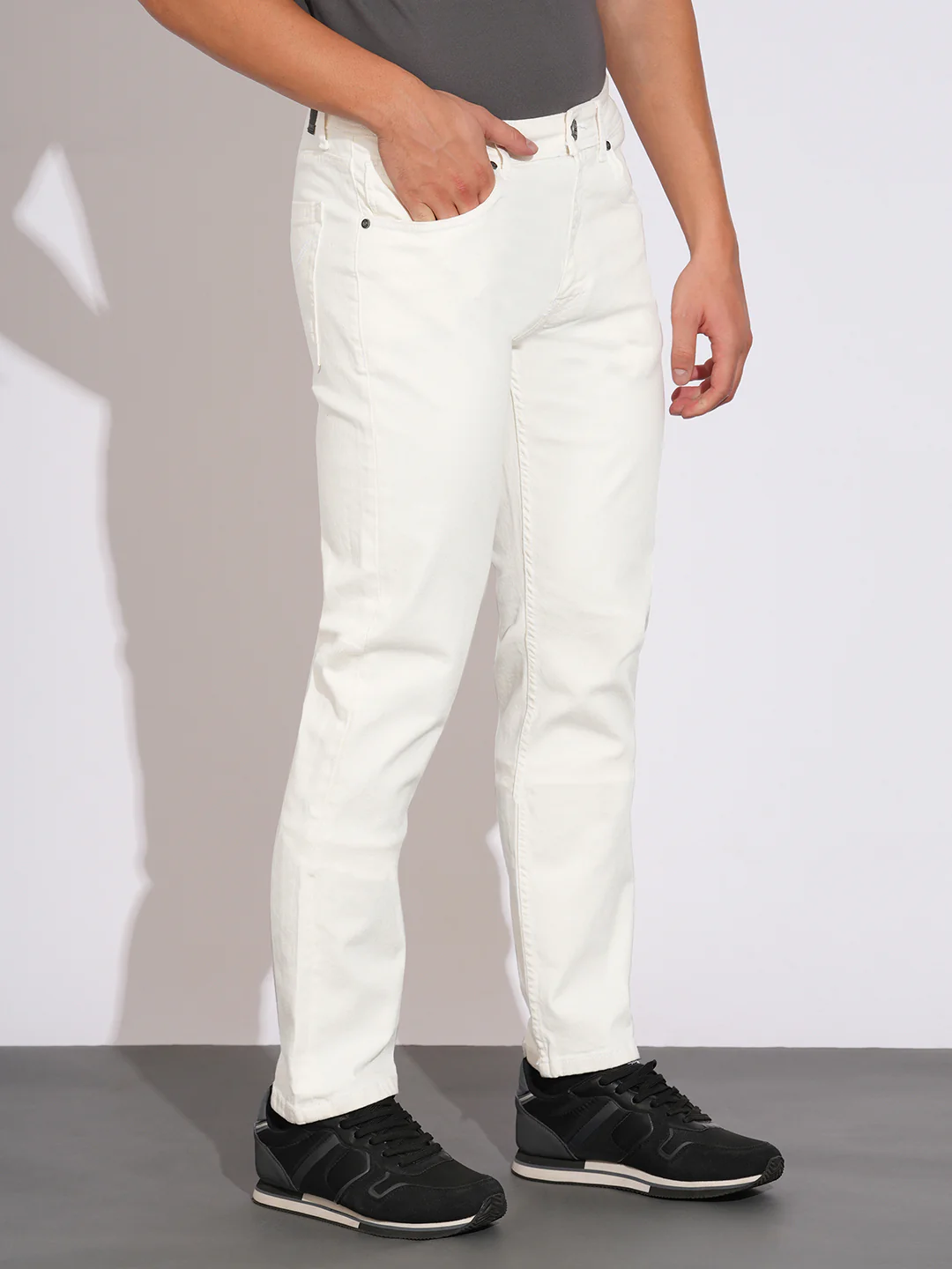White Tone Straight Fit Denims for Men by Being Human Clothing - Image 2
