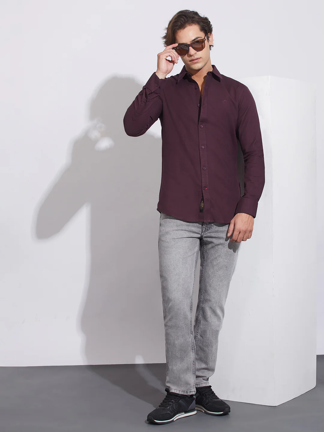 Wine Moderno Fit Regular Collar Shirt for Men by Being Human Clothing - Image 4